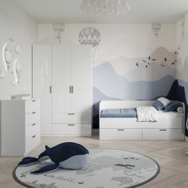 Комплект в Детскую спальню Хеппи / Happy Глянец Белый Шкаф 2Дв 2Ящ, Шкаф 1Дв, Кровать, Комод 4Ящ MiroMark