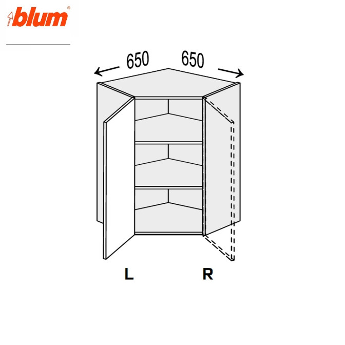 Кухонная секция Миллениум WG верхняя Угол В 45° 650х650/720 1дв Pro Blum Правая ML-493W/01R MiroMark