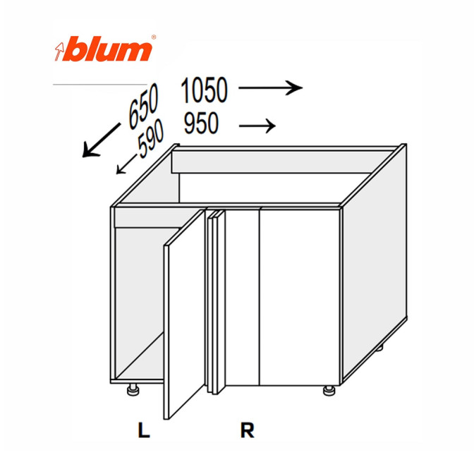Кухонная секция Миллениум WG нижняя Угол Н 90° 1050х650/820 1дв Pro Blum Левая ML-096W/01L MiroMark