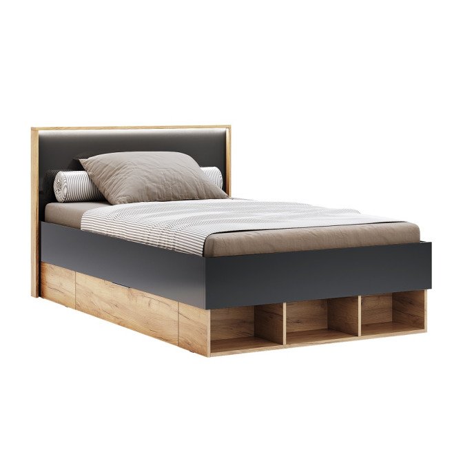 Ліжко з ящиками для білизни 1,4х2,0 Місяць Джуніор / Luna Junior Дуб Крафт - Мат Лава MiroMark LN-134-LV