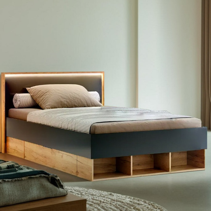 Ліжко з ящиками для білизни 1,4х2,0 Місяць Джуніор / Luna Junior Дуб Крафт - Мат Лава MiroMark LN-134-LV