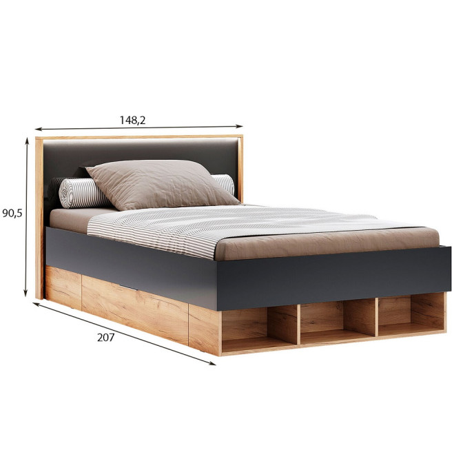 Ліжко з ящиками для білизни 1,4х2,0 Місяць Джуніор / Luna Junior Дуб Крафт - Мат Лава MiroMark LN-134-LV