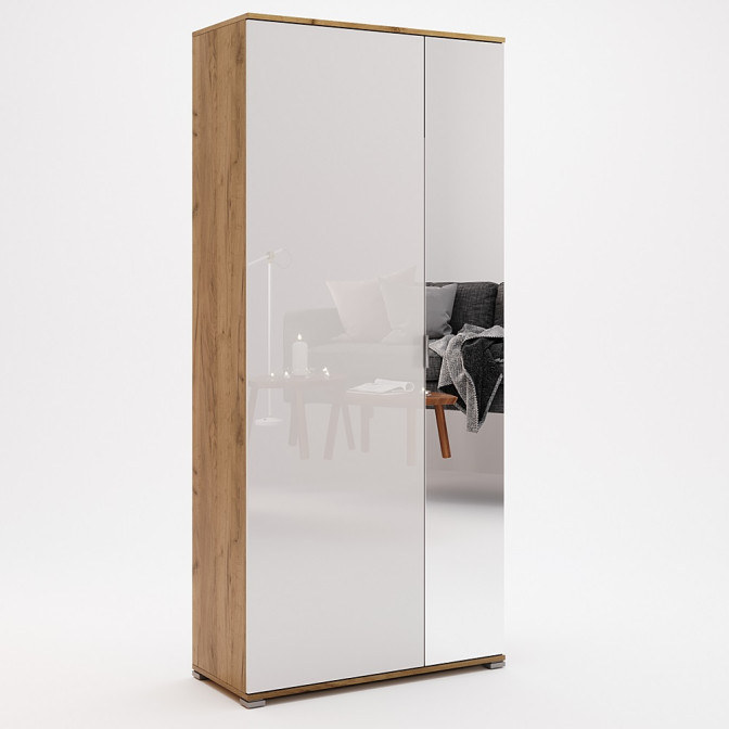 Шкаф 2Дв с зеркалом Асти / Asti Глянец Белый - Дуб Крафт MiroMark AS-113-WB