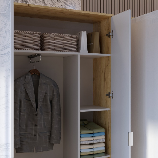 Шкаф 2Дв с зеркалом Асти / Asti Глянец Белый - Дуб Крафт MiroMark AS-113-WB