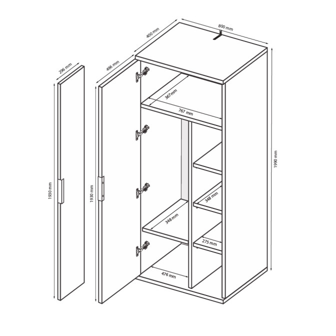 Шкаф 2Дв с зеркалом Асти / Asti Глянец Белый - Дуб Крафт MiroMark AS-113-WB