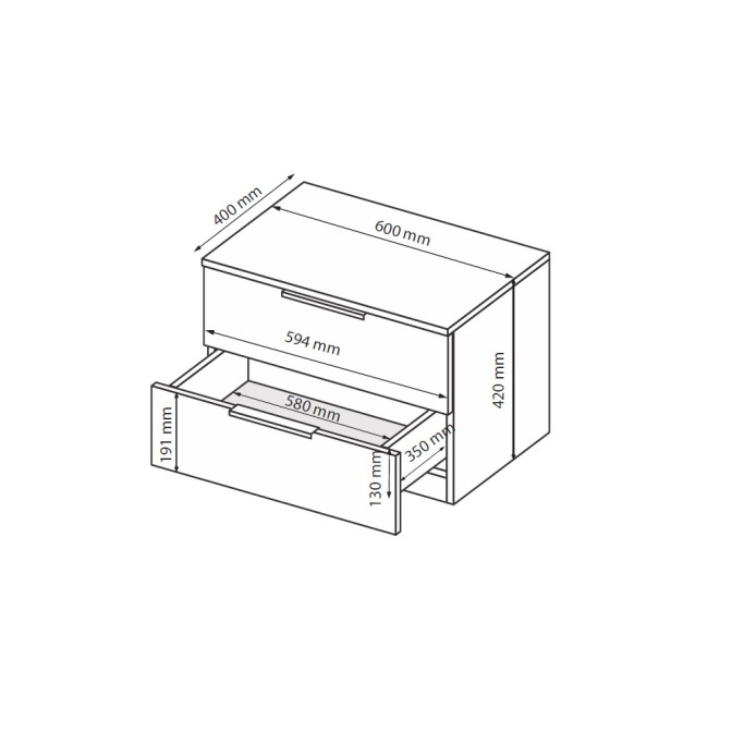 Тумба прикроватная 2Ящ Лори / Lory Глянец Кашемир MiroMark LR-52-GC