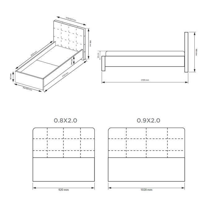 Кровать с каркасом 0,9x2,0 Фемели / Family Глянец Белый MiroMark FM-31-WB