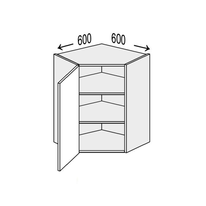 Кухонная секция Мери верхняя Угол В 45° 600х600/720 1дв MR-495W/9003gl MiroMark