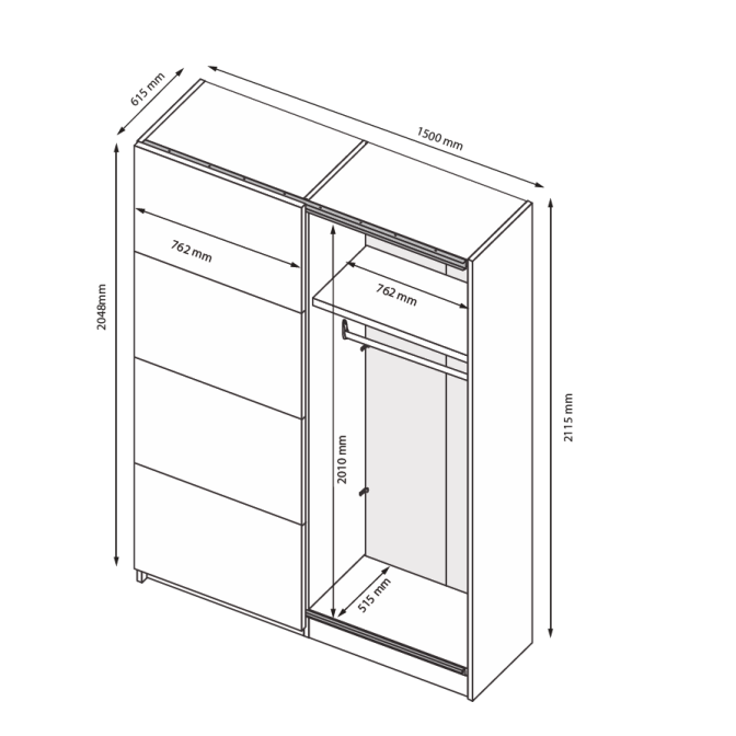 Шкаф-купе с зеркалом 1,5х2,1Дони / Doni Графит MiroMark DN-15-GT
