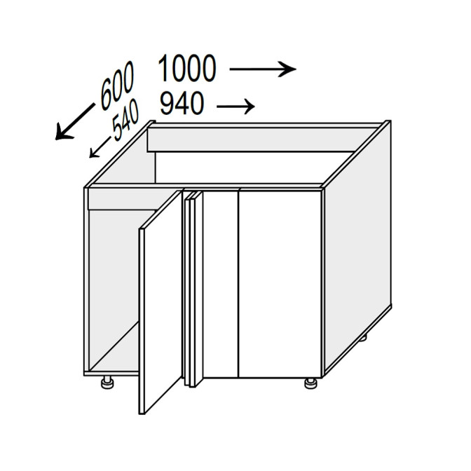 Кухонная секция Лео нижняя Угол Н 90° 1000х600/820 1дв LE-098W/06 MiroMark