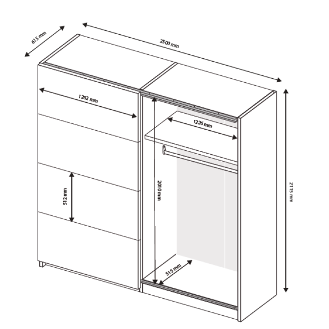 Шкаф-купе с зеркалом 2,5*2,1 Асти / Asti Глянец Белый - Дуб Крафт MiroMark AS-18-WB