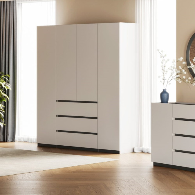 Шафа 4Дв 3Ящ Дуо / Duo Супермат Білий - Глянець Антрацит MiroMark DU-14-WM