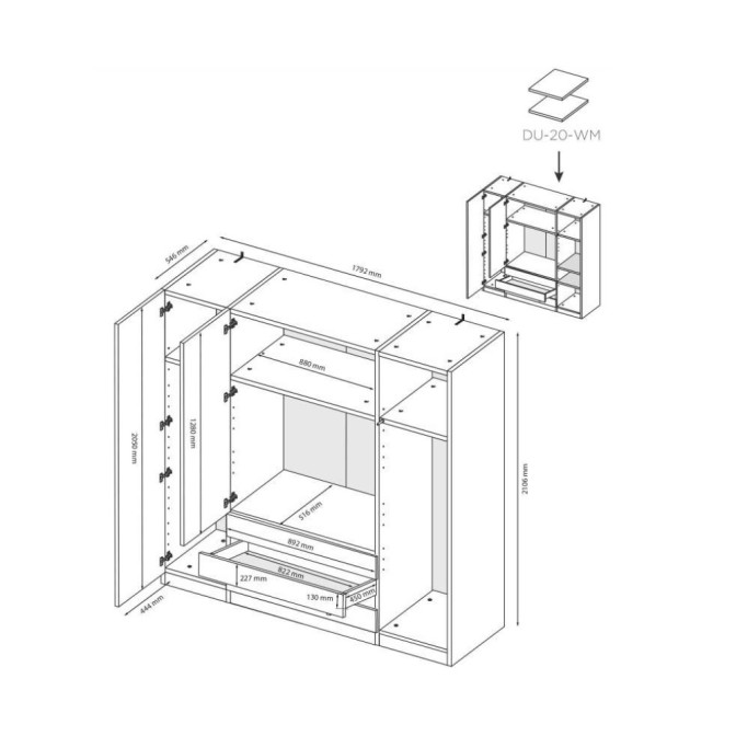 Шафа 4Дв 3Ящ Дуо / Duo Супермат Білий - Глянець Антрацит MiroMark DU-14-WM