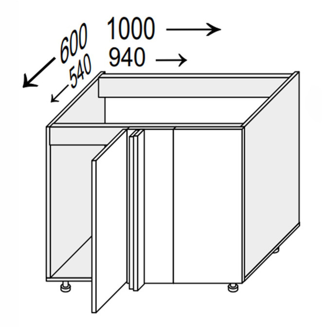 Кухонная секция Валенсия нижняя Угол Н 90° 1000х600/820 1дв VL-098W/9003 MiroMark