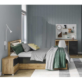 Комплект в Дитячу спальню Місяць Джуніор / Luna Junior Дуб Крафт - Мат Лава Стіл 1Дв 1Ящ, Ліжко, Тумба 2Ящ MiroMark