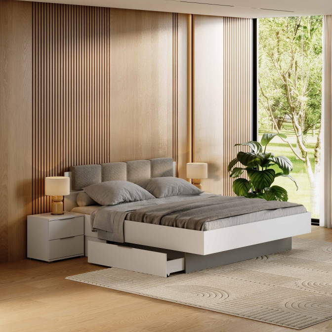 Кровать мягкая спинка без каркаса с ящиками 1,6*2,0  Бартон / Barton Супер Мат Белый MiroMark BT-36-WM