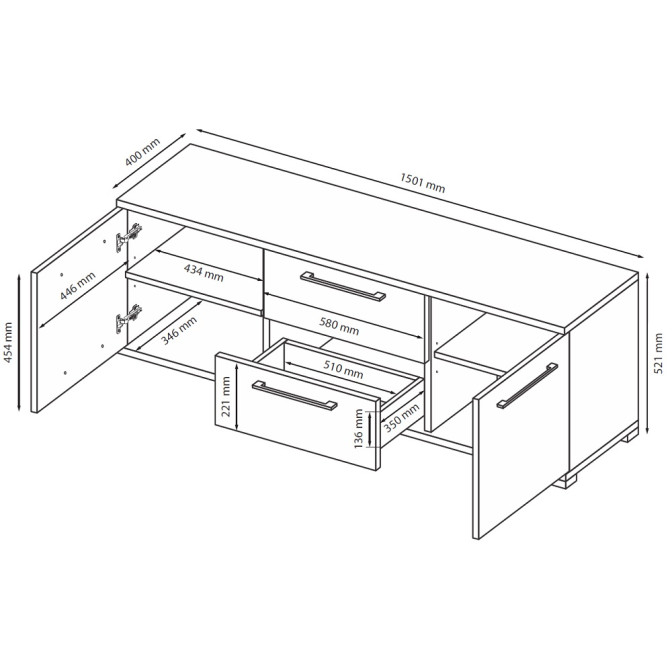 Тумба ТВ 1,5м Фемели / Family Глянец Белый MiroMark FM-150-WB