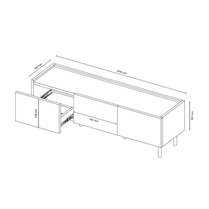 Тумба ТВ 2.0м Нео / Neo Глянець Дуб Ліворно - Супермат Тоффі MiroMark NE-200-LT