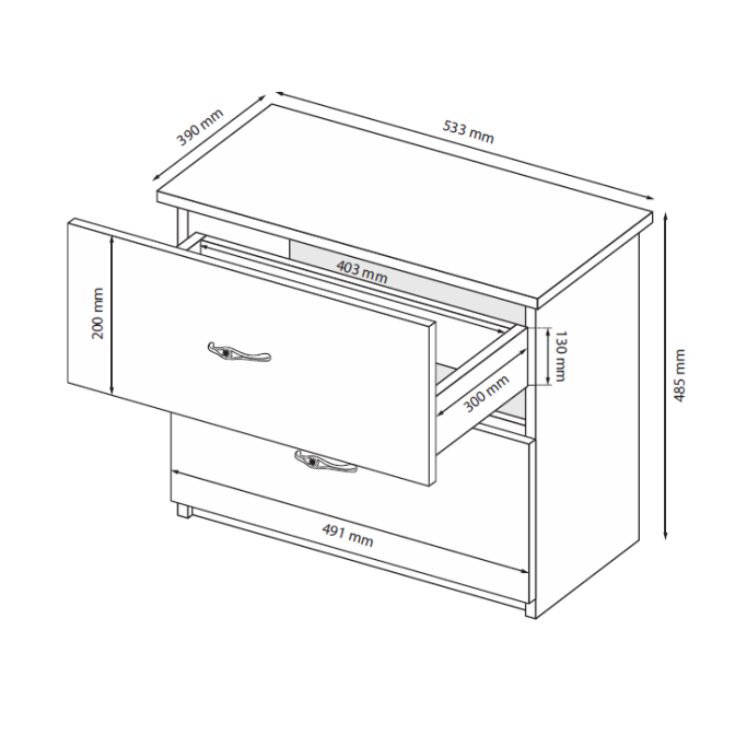 Тумба прикроватная 2Ящ Дженнифер / Jennifer Глянец Чёрный MiroMark JF-52-RB/BL
