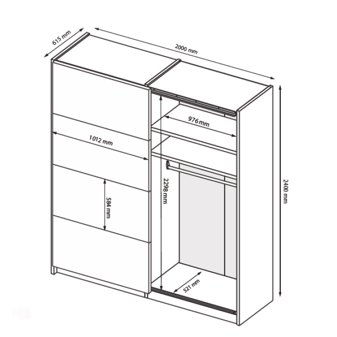 Шкаф-купе с зеркалом 2,0х2,4 Меги / Megy Глянец Шиншила Серая MiroMark MG-20-GG