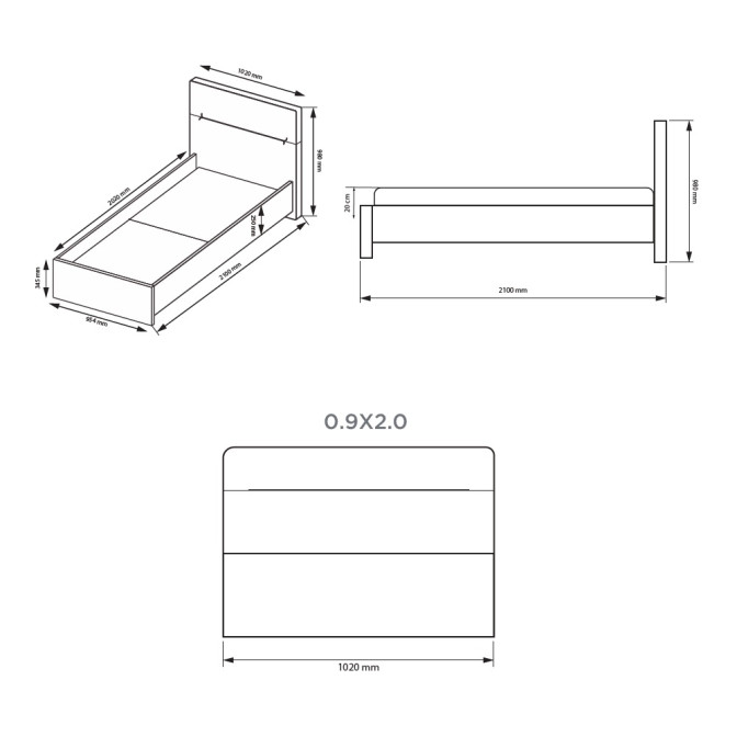 Кровать с каркасом 0,9х2,0 Фемели / Family Глянец Белый MiroMark FM-33-WB