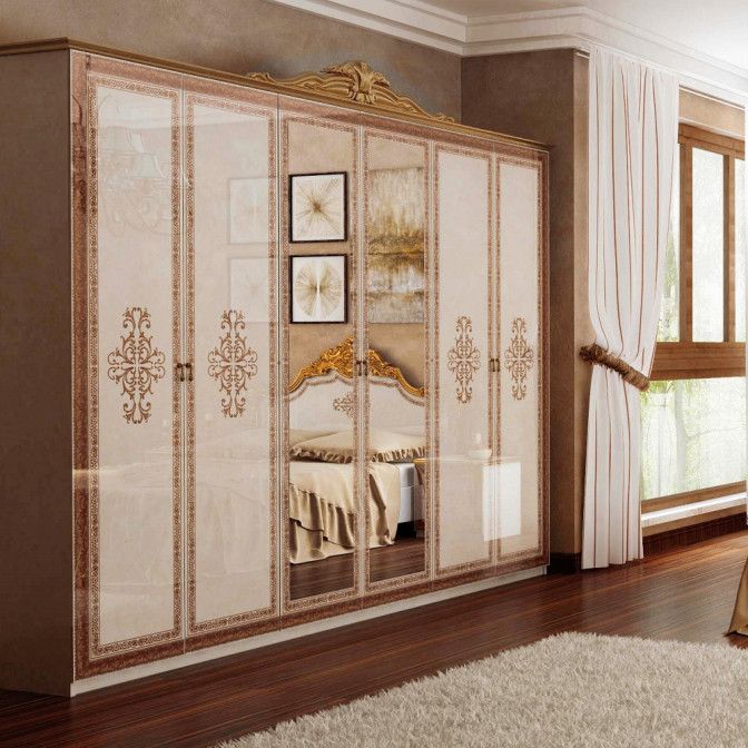 Шкаф Дженнифер 6Д с зеркалом Радика беж MiroMark купить