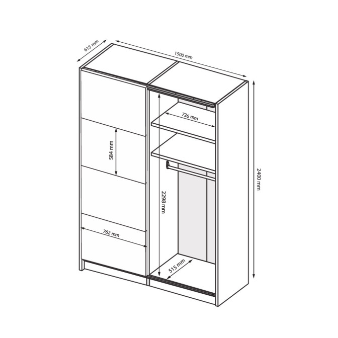 Шкаф-купе 1,5x2,4 Бартон / Barton Супер Мат Белый MiroMark BT-83-WM