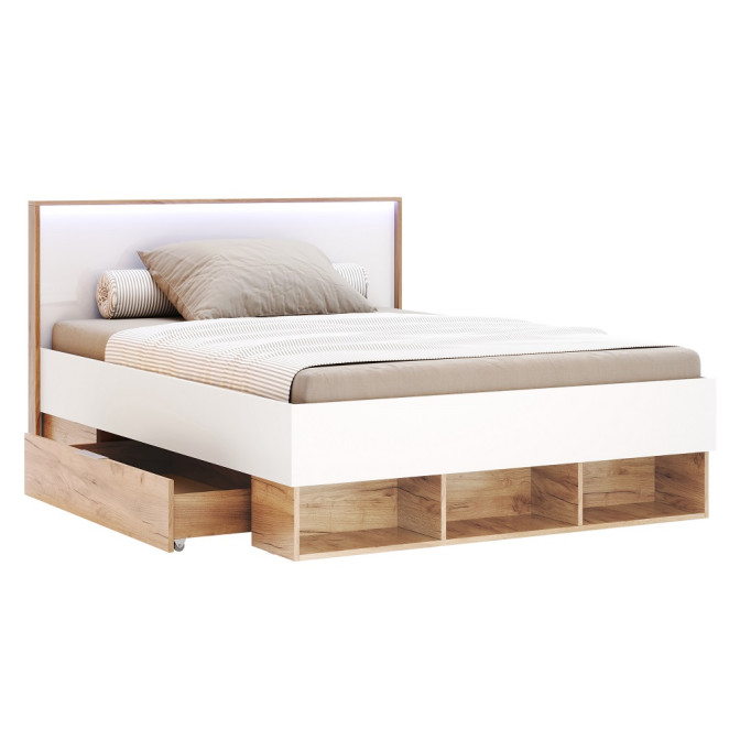 Ліжко з ящиками для білизни 1,4x2,0 Асті Джуніор / Asti Junior Глянець Білий - Дуб Крафт MiroMark AS-134-WB