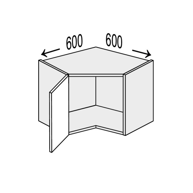 Кухонная секция Мери верхняя Угол В 45° 600х600/360 1дв MR-192W/9003gl MiroMark