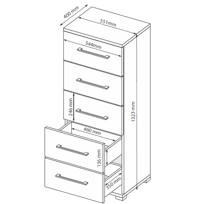 Комод 5Ящ Фемели Джуниор / Family Junior Глянец Белый MiroMark FM-175-WB