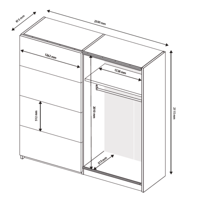 Шафа-купе 2500*2100 Місяць / Luna Дуб Крафт - Мат Лава MiroMark LN-25-LV