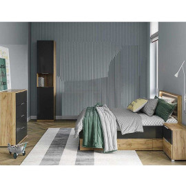 Комплект у Дитячу спальню Місяць Джуніор / Luna Junior Дуб Крафт - Мат Лава Комод 4Ящ, Пенал 2Дв, Ліжко, Тумба 2Ящ MiroMark