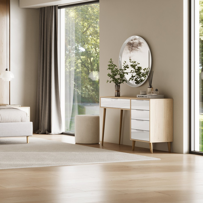 Столик туалетний 5Ящ Олівія / Olivia Глянець Білий - Кремона Дуб MiroMark OV-75-WB