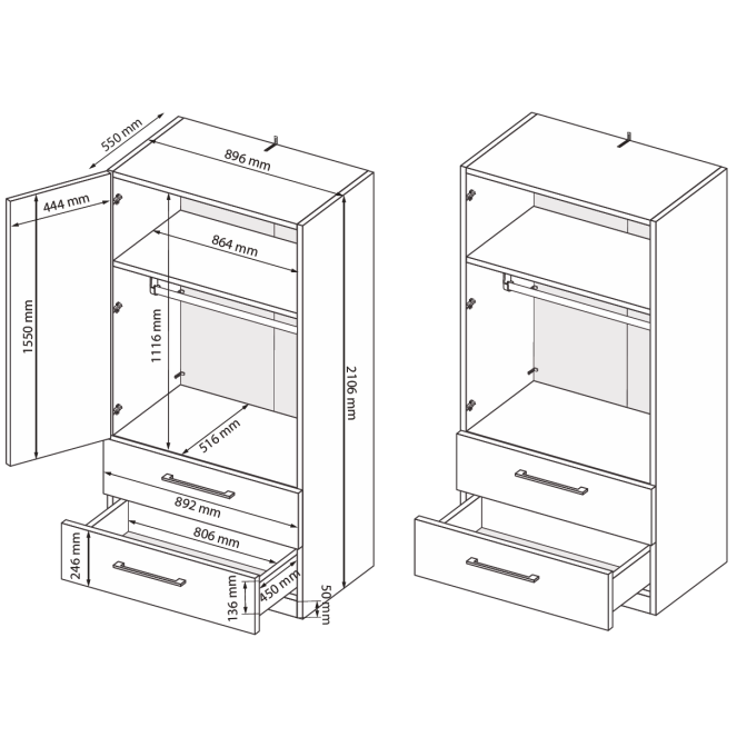 Шкаф гардеробный Фемели 2Д2Ш MiroMark купить