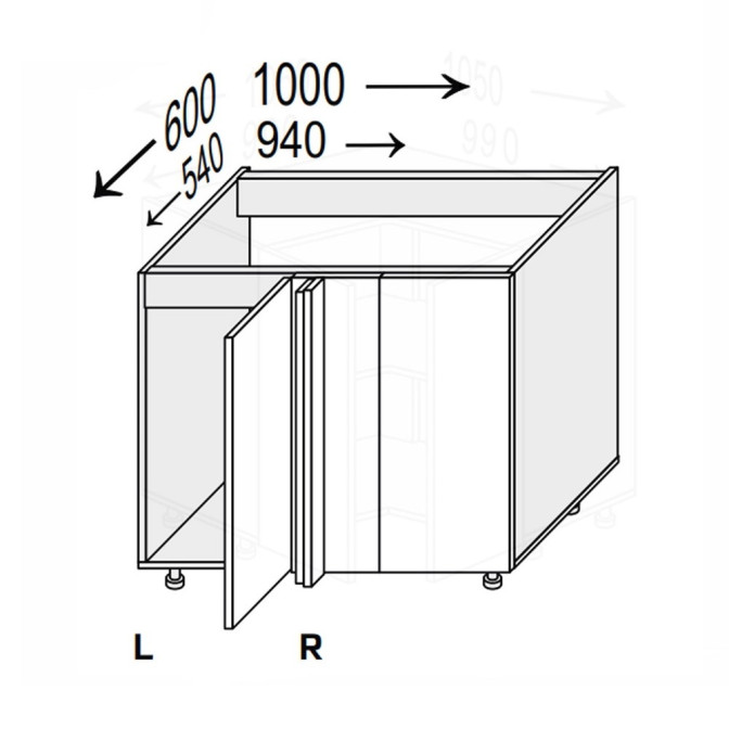 Кухонная секция Миллениум WG нижняя Угол Н 90° 1000х600/820 1дв Правая ML-098W/01R MiroMark