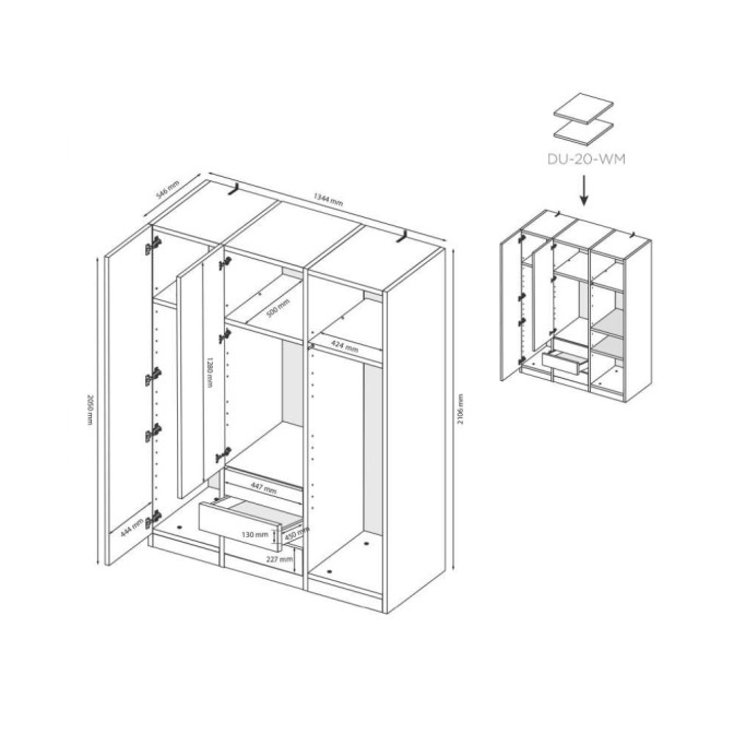 Шафа 3Дв 3Ящ Дуо / Duo Супермат Білий - Глянець Антрацит MiroMark DU-13-WM