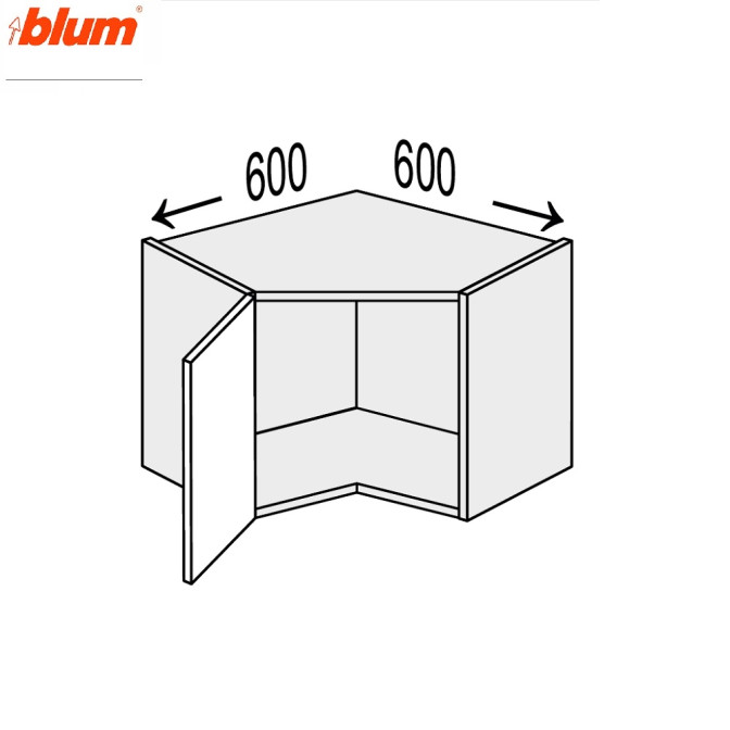 Кухонная секция Мери верхняя Угол В 45° 600х600/450 1дв Pro Blum MR-393W/9003gl MiroMark