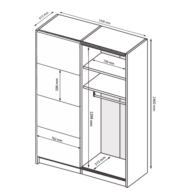 Шкаф-купе 1,5х2,4 Лилу / Lily Глянец Кашемир MiroMark LY-83-GC 