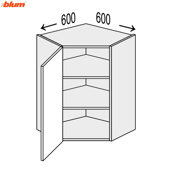 Кухонная секция Винтаж верхняя Угол В 45° 600х600/720 1дв Pro Blum VN-496W/9003 MiroMark