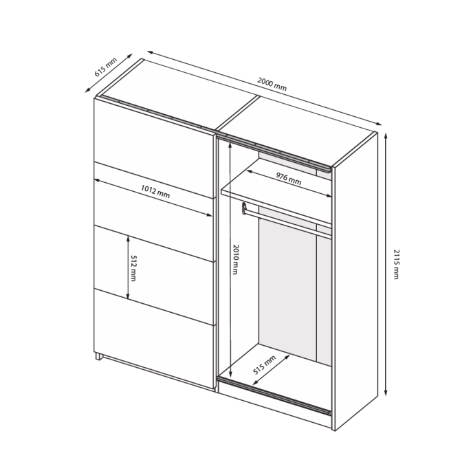 Шкаф-купе 2,0x2,1 Белла / Bella Глянец Белый MiroMark BL-20-WB