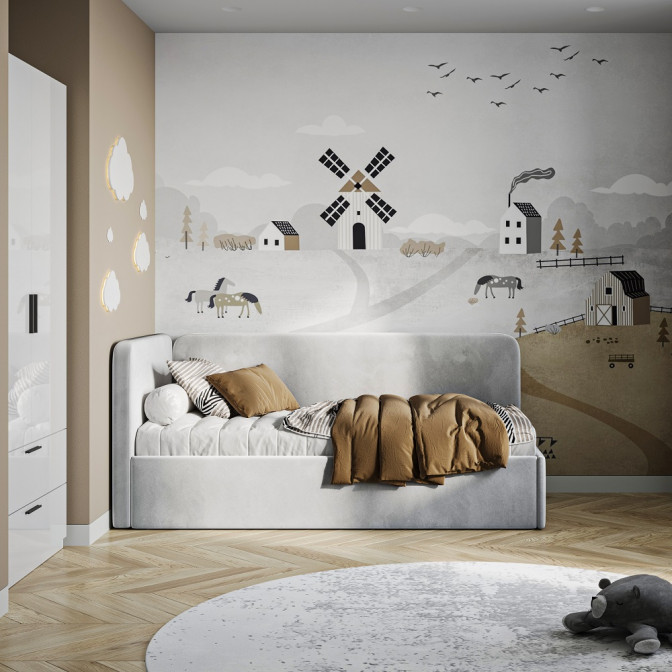 Кровать Мягкая обивка с подъёмным механизмом 0,9х2,0 Хеппи / Happy Светло - Серый Велюр MiroMark HP-48-WB