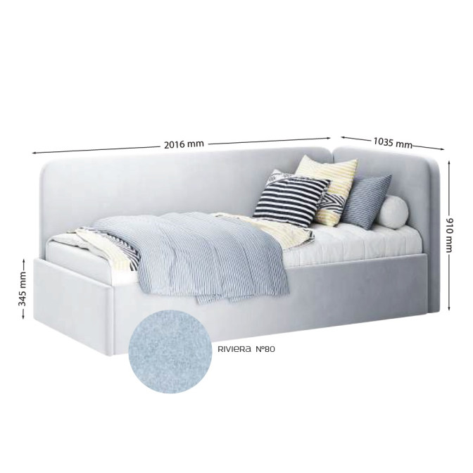 Кровать Мягкая обивка с подъёмным механизмом 0,9х2,0 Хеппи / Happy Светло - Серый Велюр MiroMark HP-48-WB