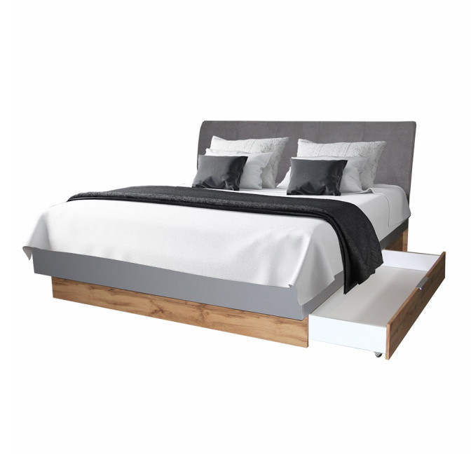 Кровать с ящиком для белья 1,8x2,0 Линц / Linz Серый Шифер - Дуб Вотан MiroMark LI-38-GS