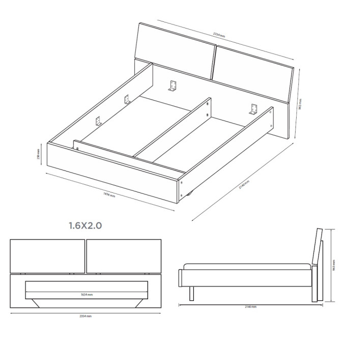 Ліжко без каркаса 1,6x2,0 Мія / Mia Глянець Білий MiroMark MI-36-WB
