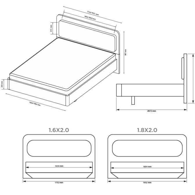 Кровать без каркаса 1,8х2,0 Белладжио / Bellagio Глянец Белый MiroMark BD-38-WB