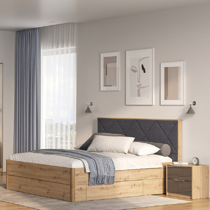 Ліжко з ящиками для білизни без каркаса 1,8х2,0 Реймонд / Raymond Дуб Артизан MiroMark RN-38-MA