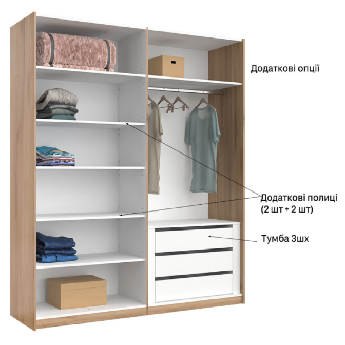 Шкаф-купе с зеркалом 2,0*2,1 Асти / Asti Глянец Белый - Дуб Крафт MiroMark AS-19-WB