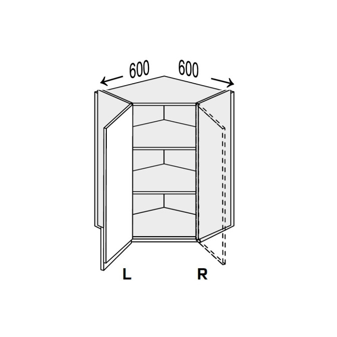 Кухонная секция Миллениум верхняя Угол В 45° 600х600/720 1дв Правая ML-495W/9003R MiroMark