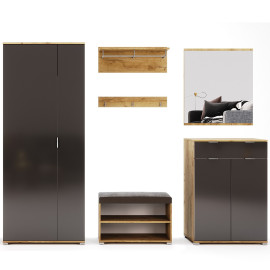 Комплект у передпокій Місяць / Luna Дуб Крафт - Мат Лава Шафа 2Дв, Пуфік, Вішалка, Комод 2Дв 1Ящ, Дзеркало 800 MiroMark