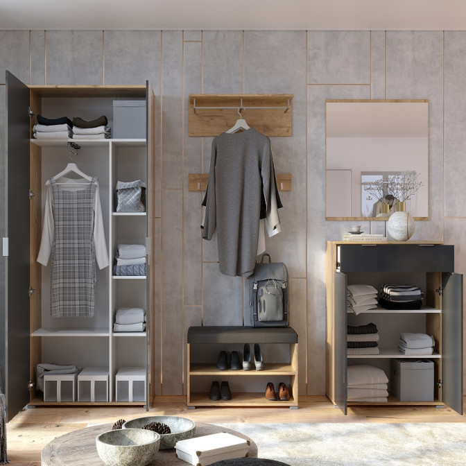 Передпокій Місяць Шафа 2Дв без дзеркала Пуфік Вішалка Дзеркало 800 Комод 2Дв1Шх MiroMark купити